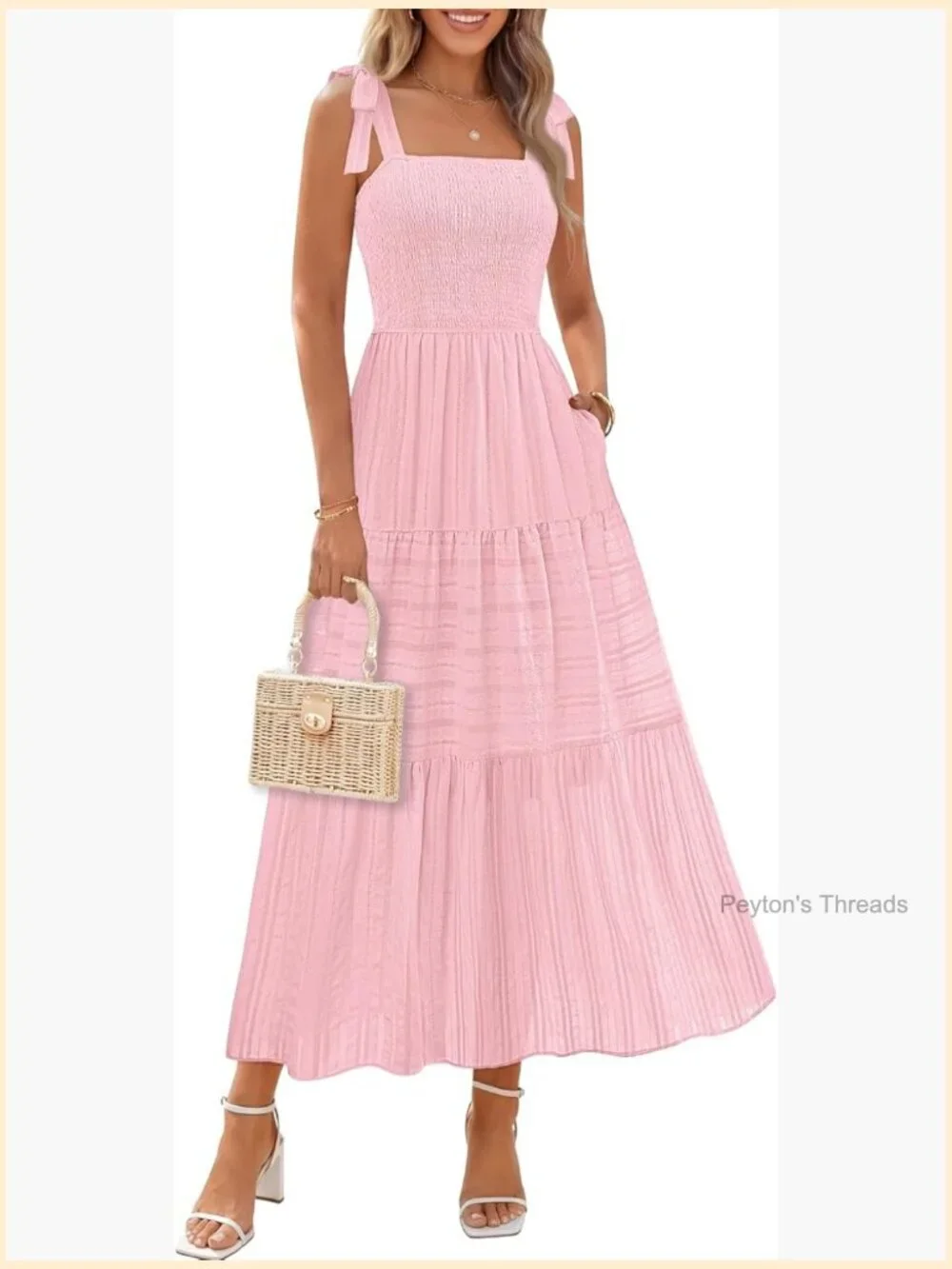 Boho Maxi Dress Sleeveless Smocked A-Line Sundress with Pockets